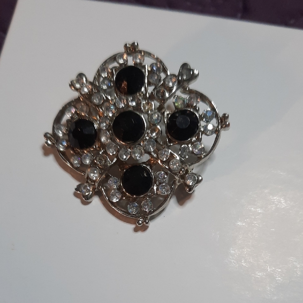 Elegant Silver and Black Brooch